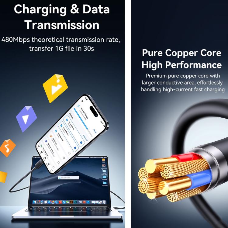 كابل بيانات USB إلى 8pin للشحن السريع 2.4A من USAMS SJ778 U94، USB إلى 8pin