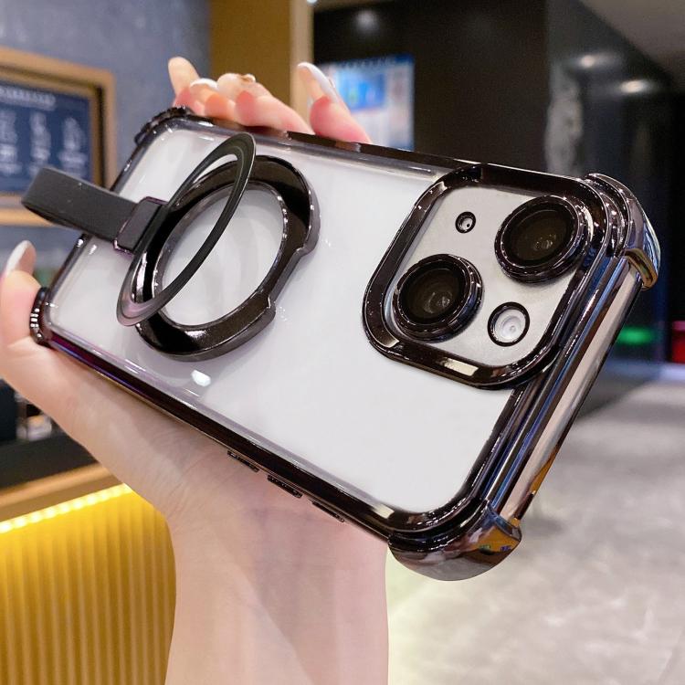 غطاء هاتف مغناطيسي من TPU + أكريليك مع حامل خاتم كريستالي، لهاتف iPhone 13