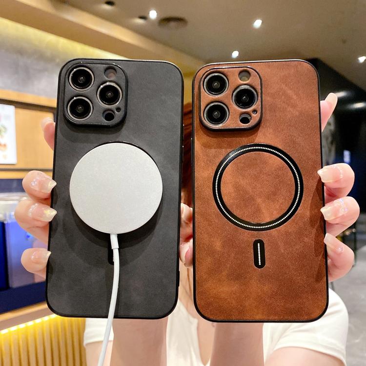 غطاء هاتف مغناطيسي من الجلد الصناعي بنمط جلد الحمل، لهواتف iPhone 11، iPhone 11 Pro