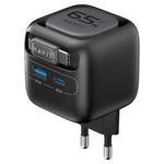 شاحن سفر Havit UC253 GaN بقوة 65 واط 3 في 1 مع كابل Type-C قابل للسحب، UC253 (قابس أوروبي)