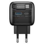شاحن سفر Havit UC253 GaN بقوة 65 واط 3 في 1 مع كابل Type-C قابل للسحب، UC253 (قابس أوروبي)