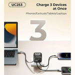 شاحن سفر Havit UC253 GaN بقوة 65 واط 3 في 1 مع كابل Type-C قابل للسحب، UC253 (قابس أوروبي)