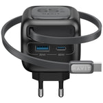 شاحن سفر Havit UC253 GaN بقوة 65 واط 3 في 1 مع كابل Type-C قابل للسحب، UC253 (قابس أوروبي)