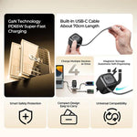 شاحن سفر Havit UC253 GaN بقوة 65 واط 3 في 1 مع كابل Type-C قابل للسحب، UC253 (قابس أوروبي)