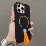 غطاء هاتف مغناطيسي من TPU بملمس يشبه الجلد مع حزام سيليكون، لأجهزة iPhone 13، iPhone 12 / 12 Pro، iPhone 12 Pro Max، iPhone 11 Pro Max، iPhone 11، iPhone 11 Pro