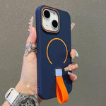 غطاء هاتف مغناطيسي من TPU بملمس يشبه الجلد مع حزام سيليكون، لأجهزة iPhone 13، iPhone 12 / 12 Pro، iPhone 12 Pro Max، iPhone 11 Pro Max، iPhone 11، iPhone 11 Pro