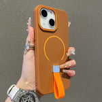 غطاء هاتف مغناطيسي من TPU بملمس يشبه الجلد مع حزام سيليكون، لأجهزة iPhone 13، iPhone 12 / 12 Pro، iPhone 12 Pro Max، iPhone 11 Pro Max، iPhone 11، iPhone 11 Pro
