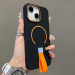 غطاء هاتف مغناطيسي من TPU بملمس يشبه الجلد مع حزام سيليكون، لأجهزة iPhone 13، iPhone 12 / 12 Pro، iPhone 12 Pro Max، iPhone 11 Pro Max، iPhone 11، iPhone 11 Pro