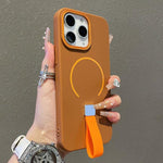 غطاء هاتف مغناطيسي من TPU بملمس يشبه الجلد مع حزام سيليكون، لأجهزة iPhone 13، iPhone 12 / 12 Pro، iPhone 12 Pro Max، iPhone 11 Pro Max، iPhone 11، iPhone 11 Pro