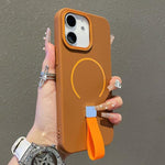 غطاء هاتف مغناطيسي من TPU بملمس يشبه الجلد مع حزام سيليكون، لأجهزة iPhone 13، iPhone 12 / 12 Pro، iPhone 12 Pro Max، iPhone 11 Pro Max، iPhone 11، iPhone 11 Pro