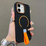 غطاء هاتف مغناطيسي من TPU بملمس يشبه الجلد مع حزام سيليكون، لأجهزة iPhone 13، iPhone 12 / 12 Pro، iPhone 12 Pro Max، iPhone 11 Pro Max، iPhone 11، iPhone 11 Pro