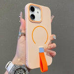 غطاء هاتف مغناطيسي من TPU بملمس يشبه الجلد مع حزام سيليكون، لأجهزة iPhone 13، iPhone 12 / 12 Pro، iPhone 12 Pro Max، iPhone 11 Pro Max، iPhone 11، iPhone 11 Pro