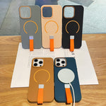 غطاء هاتف مغناطيسي من TPU بملمس يشبه الجلد مع حزام سيليكون، لأجهزة iPhone 13، iPhone 12 / 12 Pro، iPhone 12 Pro Max، iPhone 11 Pro Max، iPhone 11، iPhone 11 Pro