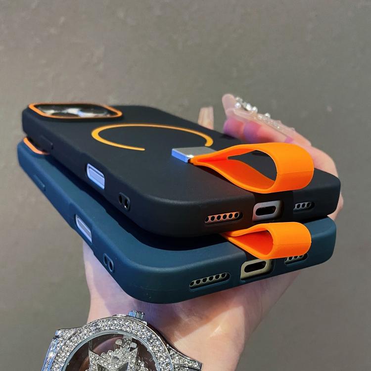 غطاء هاتف مغناطيسي من TPU بملمس يشبه الجلد مع حزام سيليكون، لأجهزة iPhone 13، iPhone 12 / 12 Pro، iPhone 12 Pro Max، iPhone 11 Pro Max، iPhone 11، iPhone 11 Pro