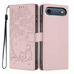 غطاء هاتف من الجلد النباتي بنقشة قطة الشجرة مع غطاء قابل للطي، لهواتف iPhone 17e / 16e، iPhone 17 Pro Max، iPhone 17 Pro، iPhone 17، iPhone Air، iPhone 16 Pro Max