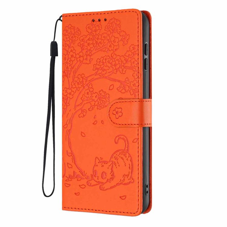 غطاء هاتف من الجلد النباتي بنقشة قطة الشجرة مع غطاء قابل للطي، لهواتف iPhone 17e / 16e، iPhone 17 Pro Max، iPhone 17 Pro، iPhone 17، iPhone Air، iPhone 16 Pro Max