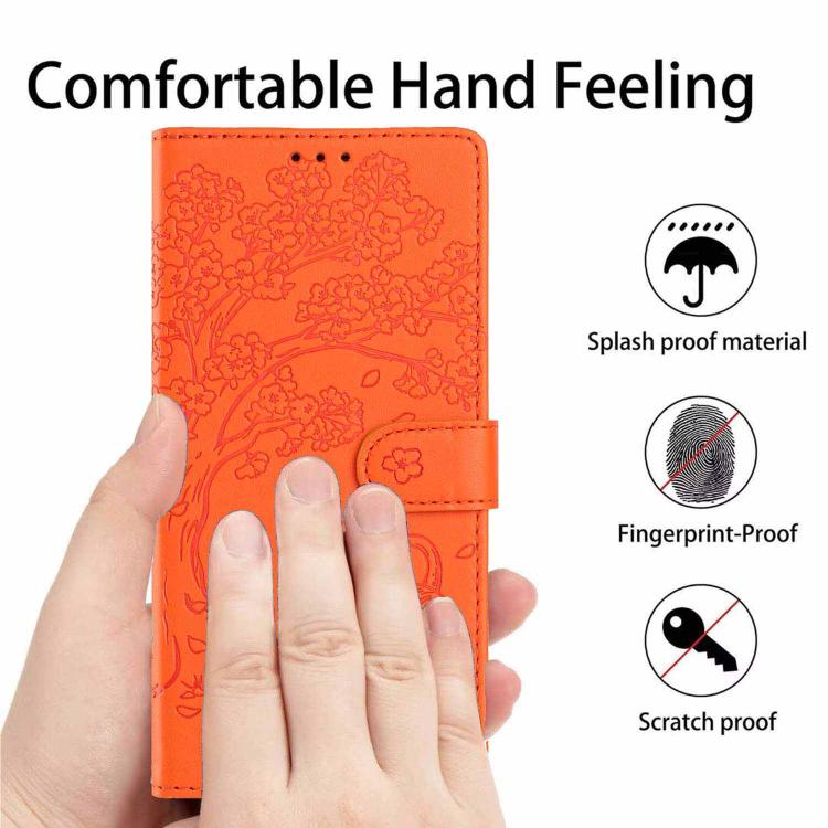 غطاء هاتف من الجلد النباتي بنقشة قطة الشجرة مع غطاء قابل للطي، لهواتف iPhone 17e / 16e، iPhone 17 Pro Max، iPhone 17 Pro، iPhone 17، iPhone Air، iPhone 16 Pro Max