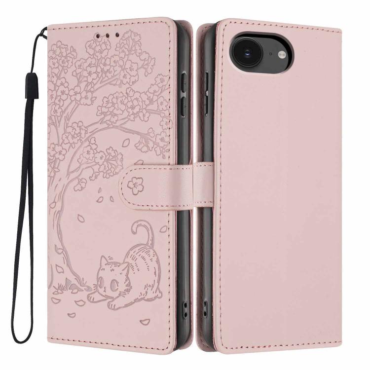 غطاء هاتف من الجلد النباتي بنقشة قطة الشجرة مع غطاء قابل للطي، لهواتف iPhone 17e / 16e، iPhone 17 Pro Max، iPhone 17 Pro، iPhone 17، iPhone Air، iPhone 16 Pro Max