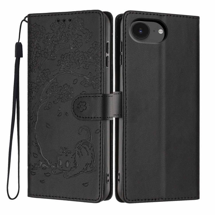 غطاء هاتف من الجلد النباتي بنقشة قطة الشجرة مع غطاء قابل للطي، لهواتف iPhone 17e / 16e، iPhone 17 Pro Max، iPhone 17 Pro، iPhone 17، iPhone Air، iPhone 16 Pro Max
