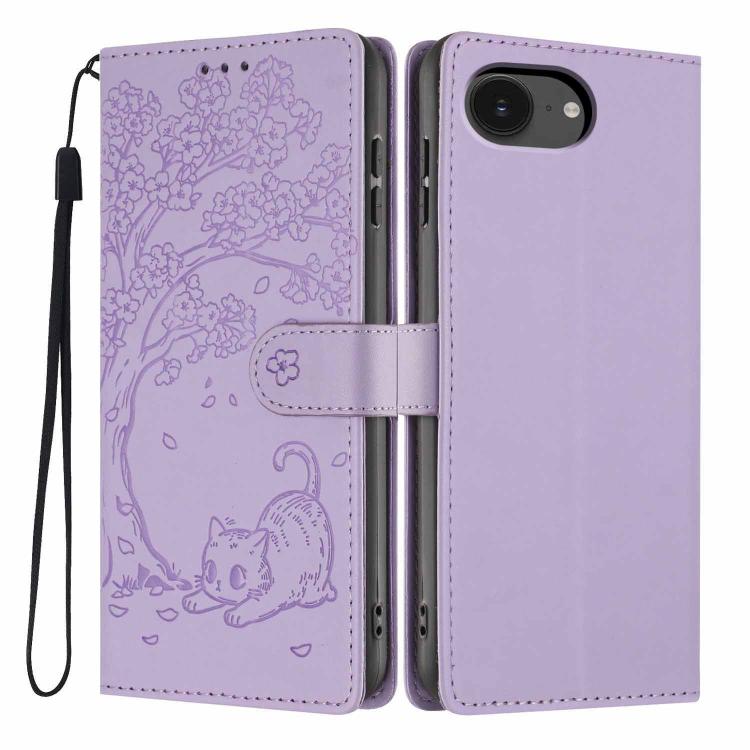 غطاء هاتف من الجلد النباتي بنقشة قطة الشجرة مع غطاء قابل للطي، لهواتف iPhone 17e / 16e، iPhone 17 Pro Max، iPhone 17 Pro، iPhone 17، iPhone Air، iPhone 16 Pro Max