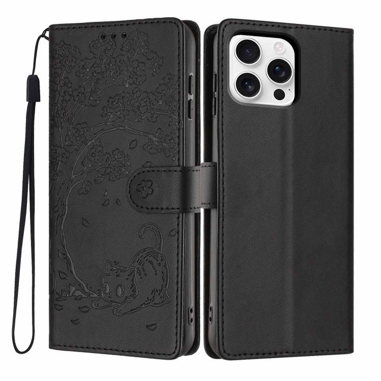 غطاء هاتف من الجلد النباتي بنقشة قطة الشجرة مع غطاء قابل للطي، لهواتف iPhone 16 Pro، iPhone 16 Plus، iPhone 16، iPhone 15 Pro Max، iPhone 15 Pro، iPhone 15 Plus