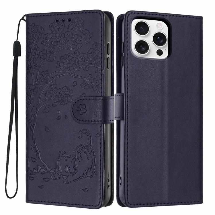 غطاء هاتف من الجلد النباتي بنقشة قطة الشجرة مع غطاء قابل للطي، لهواتف iPhone 16 Pro، iPhone 16 Plus، iPhone 16، iPhone 15 Pro Max، iPhone 15 Pro، iPhone 15 Plus