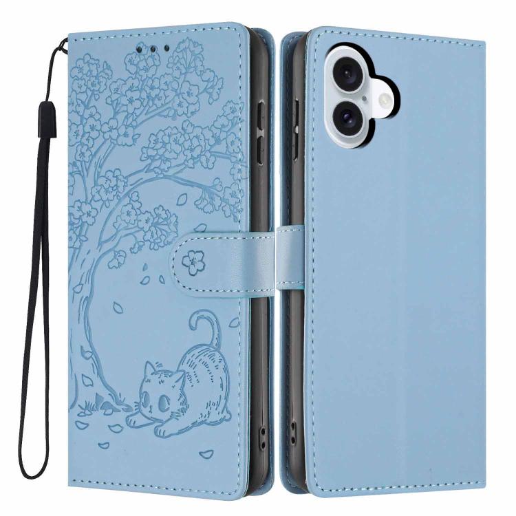 غطاء هاتف من الجلد النباتي بنقشة قطة الشجرة مع غطاء قابل للطي، لهواتف iPhone 16 Pro، iPhone 16 Plus، iPhone 16، iPhone 15 Pro Max، iPhone 15 Pro، iPhone 15 Plus