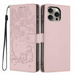 غطاء هاتف من الجلد النباتي بنقش قطة الشجرة وقلب قابل للطي، لهواتف iPhone 15، iPhone 14 Plus، iPhone 14، iPhone 14 Pro، iPhone 14 Pro Max، iPhone 13 Pro Max