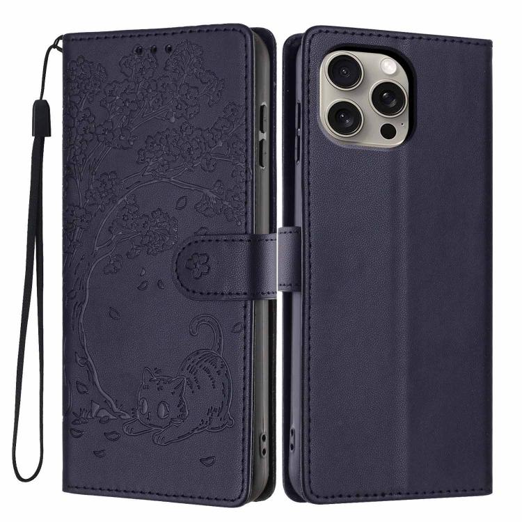غطاء هاتف من الجلد النباتي بنقش قطة الشجرة وقلب قابل للطي، لهواتف iPhone 15، iPhone 14 Plus، iPhone 14، iPhone 14 Pro، iPhone 14 Pro Max، iPhone 13 Pro Max