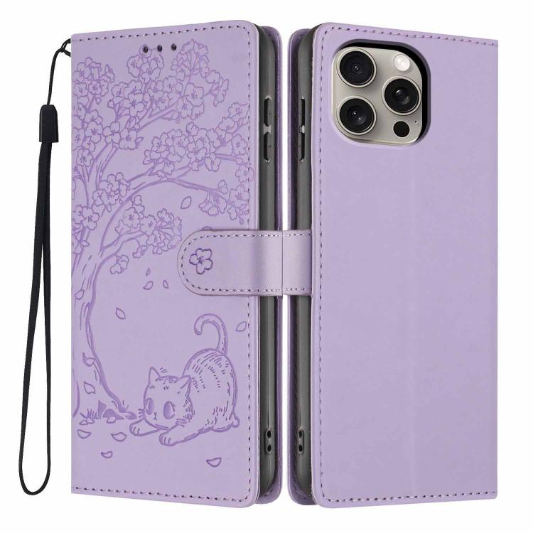 غطاء هاتف من الجلد النباتي بنقش قطة الشجرة وقلب قابل للطي، لهواتف iPhone 15، iPhone 14 Plus، iPhone 14، iPhone 14 Pro، iPhone 14 Pro Max، iPhone 13 Pro Max