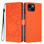 غطاء هاتف من الجلد النباتي بنقشة قطة الشجرة مع غطاء قابل للطي، لهواتف iPhone 16 Pro، iPhone 16 Plus، iPhone 16، iPhone 15 Pro Max، iPhone 15 Pro، iPhone 15 Plus