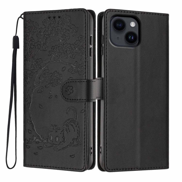غطاء هاتف من الجلد النباتي بنقشة قطة الشجرة مع غطاء قابل للطي، لهواتف iPhone 16 Pro، iPhone 16 Plus، iPhone 16، iPhone 15 Pro Max، iPhone 15 Pro، iPhone 15 Plus