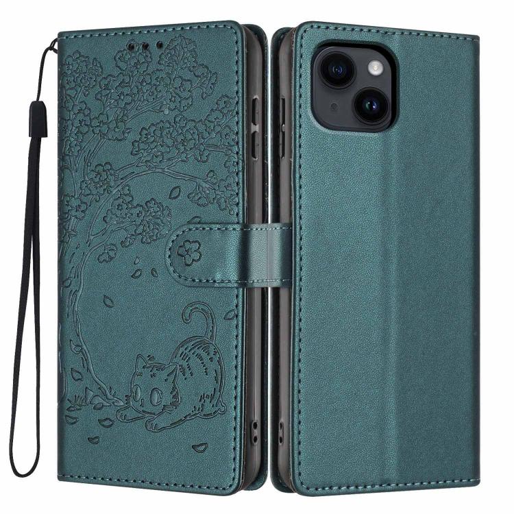 غطاء هاتف من الجلد النباتي بنقشة قطة الشجرة مع غطاء قابل للطي، لهواتف iPhone 16 Pro، iPhone 16 Plus، iPhone 16، iPhone 15 Pro Max، iPhone 15 Pro، iPhone 15 Plus