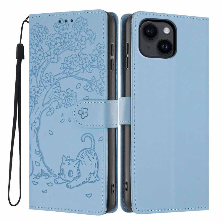 غطاء هاتف من الجلد النباتي بنقشة قطة الشجرة مع غطاء قابل للطي، لهواتف iPhone 16 Pro، iPhone 16 Plus، iPhone 16، iPhone 15 Pro Max، iPhone 15 Pro، iPhone 15 Plus