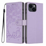 غطاء هاتف من الجلد النباتي بنقشة قطة الشجرة مع غطاء قابل للطي، لهواتف iPhone 16 Pro، iPhone 16 Plus، iPhone 16، iPhone 15 Pro Max، iPhone 15 Pro، iPhone 15 Plus