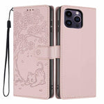 Tree Cat Embossed Flip Vegan Leather Phone Case, For iPhone 13 Pro, For iPhone 13, For iPhone 12 Pro Max, For iPhone 12 / 12 Pro, For iPhone 11 Pro Max, For iPhone 11