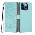 Tree Cat Embossed Flip Vegan Leather Phone Case, For iPhone 13 Pro, For iPhone 13, For iPhone 12 Pro Max, For iPhone 12 / 12 Pro, For iPhone 11 Pro Max, For iPhone 11