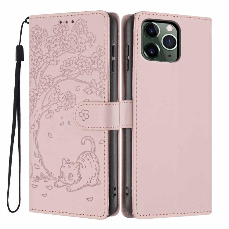 Tree Cat Embossed Flip Vegan Leather Phone Case, For iPhone 11 Pro Max, For iPhone 11, For iPhone 11 Pro