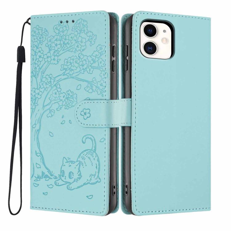 Tree Cat Embossed Flip Vegan Leather Phone Case, For iPhone 11 Pro Max, For iPhone 11, For iPhone 11 Pro