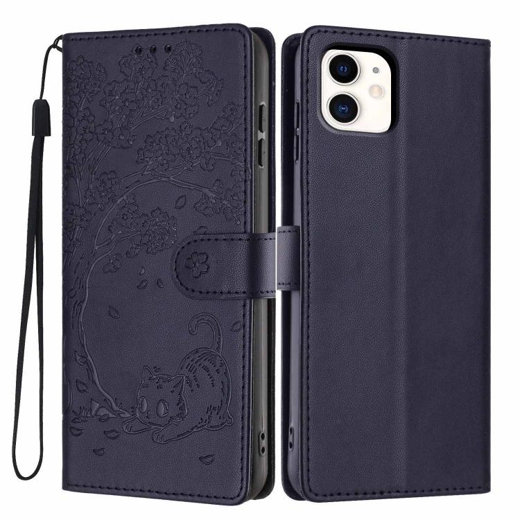 Tree Cat Embossed Flip Vegan Leather Phone Case, For iPhone 13 Pro, For iPhone 13, For iPhone 12 Pro Max, For iPhone 12 / 12 Pro, For iPhone 11 Pro Max, For iPhone 11