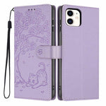 Tree Cat Embossed Flip Vegan Leather Phone Case, For iPhone 13 Pro, For iPhone 13, For iPhone 12 Pro Max, For iPhone 12 / 12 Pro, For iPhone 11 Pro Max, For iPhone 11