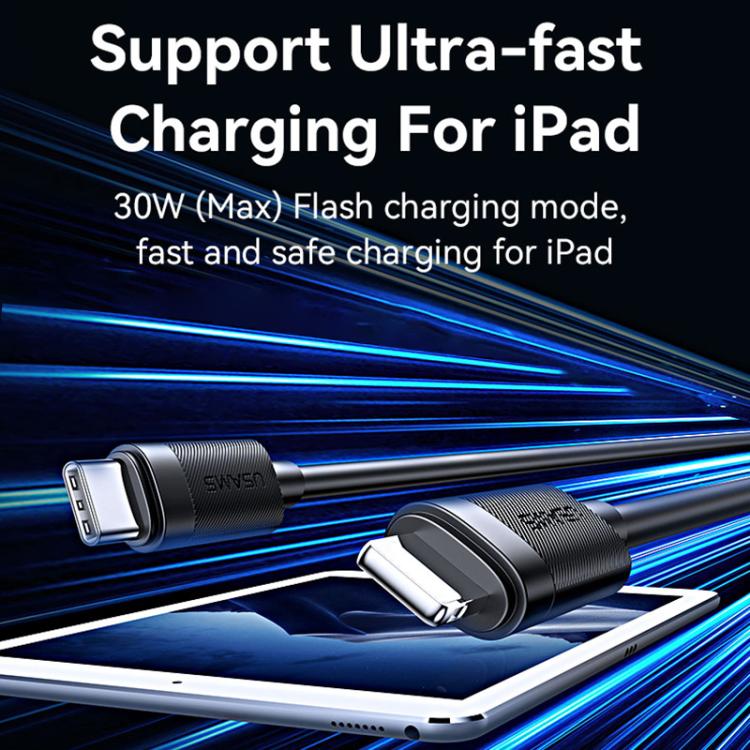 كابل شحن وبيانات سريع USAMS SJ781 U94 USB-C / Type-C إلى 8 دبابيس PD30W، 1 متر