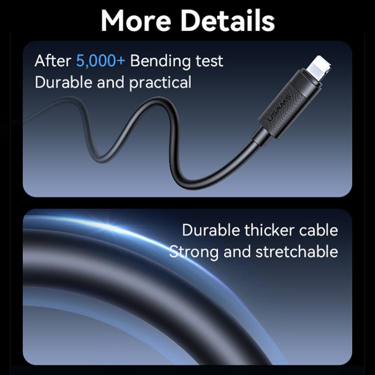 كابل شحن وبيانات سريع USAMS SJ781 U94 USB-C / Type-C إلى 8 دبابيس PD30W، 1 متر