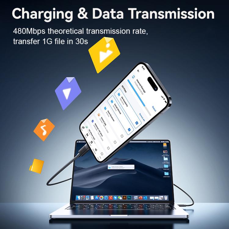 كابل شحن وبيانات سريع USAMS SJ781 U94 USB-C / Type-C إلى 8 دبابيس PD30W، 1 متر