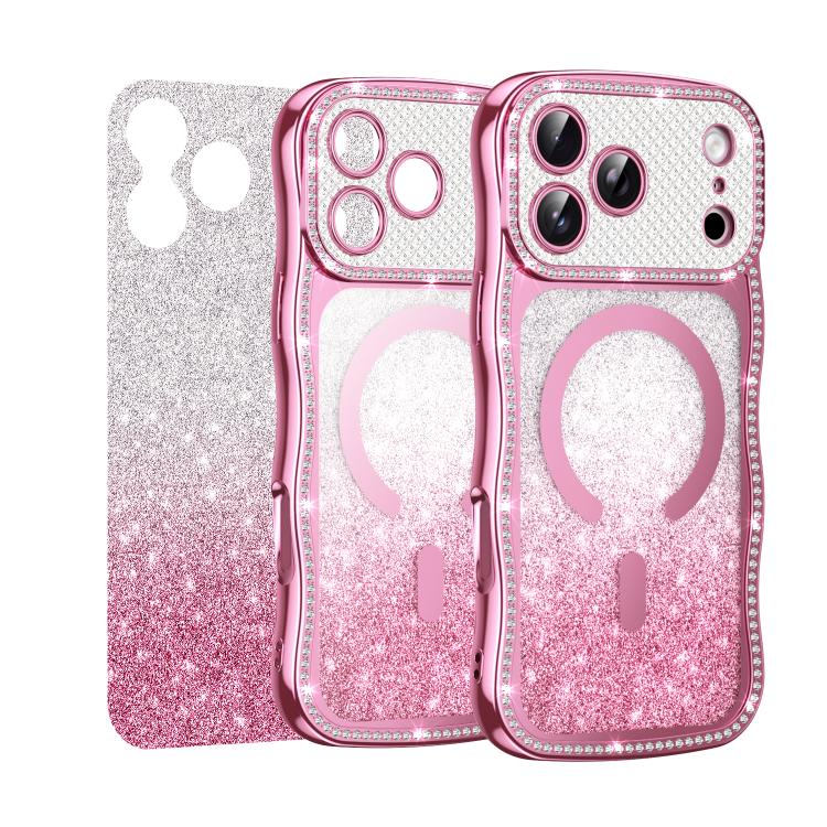 غطاء هاتف مغناطيسي من TPU مع إطار متموج ونجمة ماسية مطلية بالكهرباء وبريق، لهواتف iPhone 17 Pro Max، iPhone 17 Pro، iPhone 17، iPhone 16 Pro Max، iPhone 16 Pro، iPhone 16