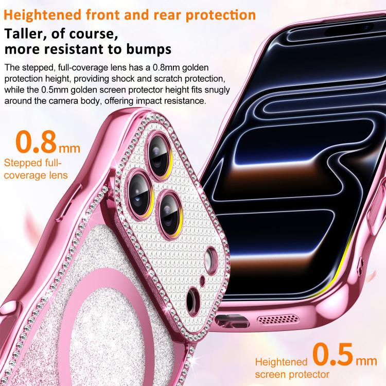 غطاء هاتف مغناطيسي من TPU مع إطار متموج ونجمة ماسية مطلية بالكهرباء وبريق، لهواتف iPhone 17 Pro Max، iPhone 17 Pro، iPhone 17، iPhone 16 Pro Max، iPhone 16 Pro، iPhone 16