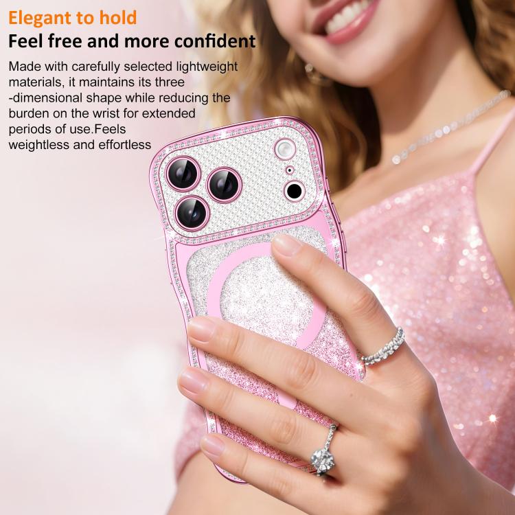 غطاء هاتف مغناطيسي من TPU مع إطار متموج ونجمة ماسية مطلية بالكهرباء وبريق، لهواتف iPhone 17 Pro Max، iPhone 17 Pro، iPhone 17، iPhone 16 Pro Max، iPhone 16 Pro، iPhone 16