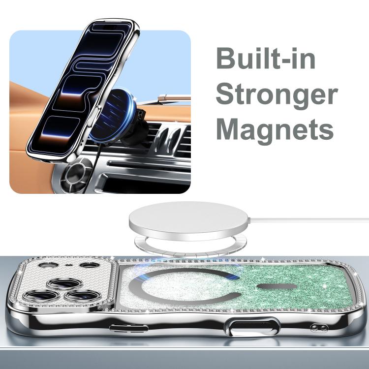 غطاء هاتف مغناطيسي من TPU مع إطار متموج ونجمة ماسية مطلية بالكهرباء وبريق، لهواتف iPhone 17 Pro Max، iPhone 17 Pro، iPhone 17، iPhone 16 Pro Max، iPhone 16 Pro، iPhone 16