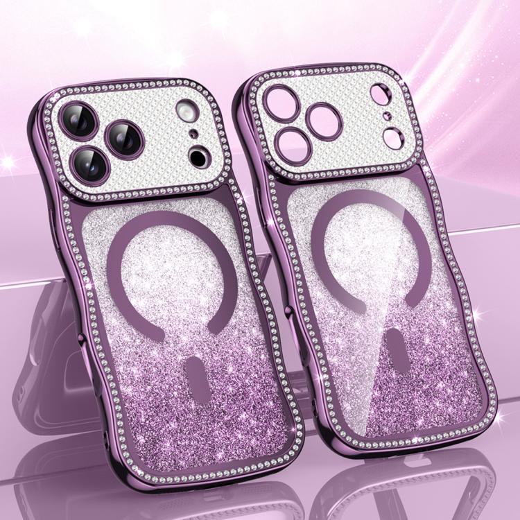 غطاء هاتف مغناطيسي من TPU مع إطار متموج ونجمة ماسية مطلية بالكهرباء وبريق، لهواتف iPhone 17 Pro Max، iPhone 17 Pro، iPhone 17، iPhone 16 Pro Max، iPhone 16 Pro، iPhone 16