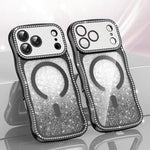 غطاء هاتف مغناطيسي من TPU مع إطار متموج ونجمة ماسية مطلية بالكهرباء وبريق، لهواتف iPhone 17 Pro Max، iPhone 17 Pro، iPhone 17، iPhone 16 Pro Max، iPhone 16 Pro، iPhone 16